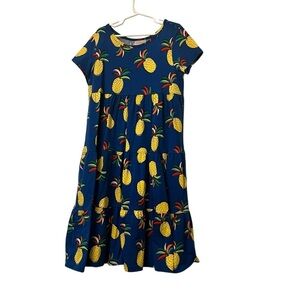 Hanna Andersson girls blue pineapple print tiered dress sz 140 US 10
